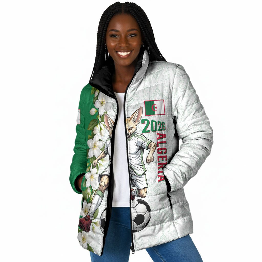 Personalized Algeria Football Desert Fox Padded Jacket Desert Fox Mascot Soccer Art With Floral Jasmine And Flag