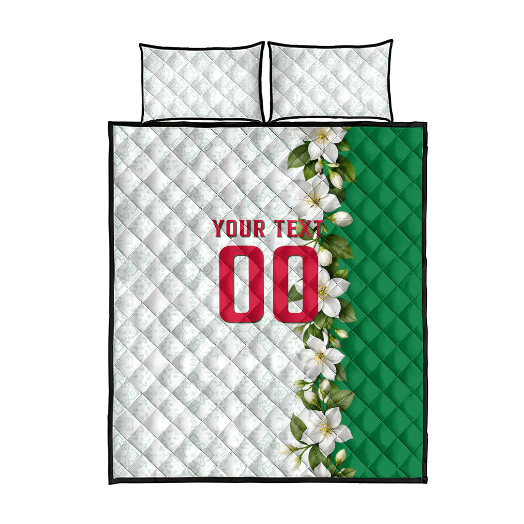 Personalized Algeria Football Desert Fox Quilt Bed Set Desert Fox Mascot Soccer Art With Floral Jasmine And Flag