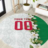 Personalized Algeria Football Desert Fox Round Carpet Desert Fox Mascot Soccer Art With Floral Jasmine And Flag