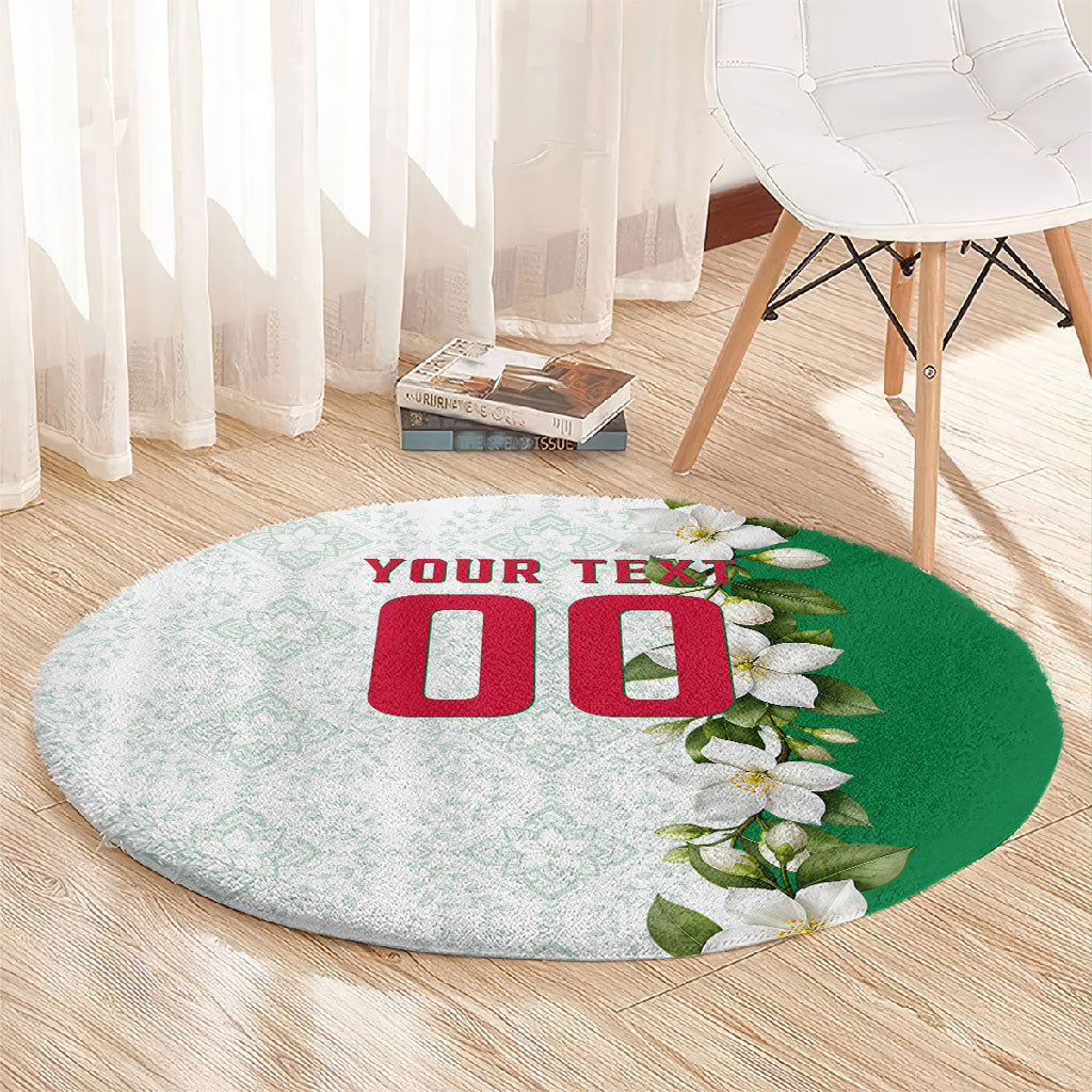 Personalized Algeria Football Desert Fox Round Carpet Desert Fox Mascot Soccer Art With Floral Jasmine And Flag