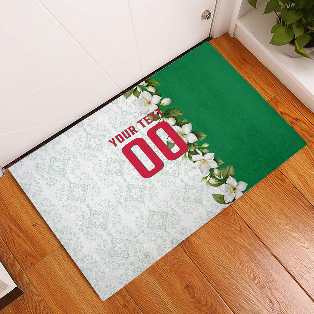 Personalized Algeria Football Desert Fox Rubber Doormat Desert Fox Mascot Soccer Art With Floral Jasmine And Flag