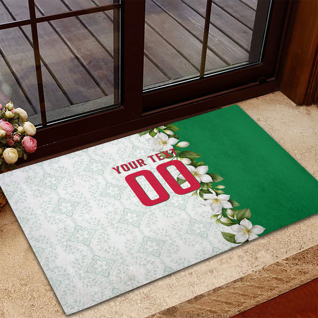 Personalized Algeria Football Desert Fox Rubber Doormat Desert Fox Mascot Soccer Art With Floral Jasmine And Flag