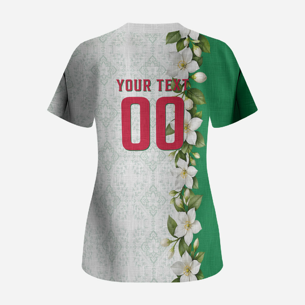 Personalized Algeria Football Desert Fox Scrub Top Desert Fox Mascot Soccer Art With Floral Jasmine And Flag