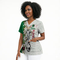 Personalized Algeria Football Desert Fox Scrub Top Desert Fox Mascot Soccer Art With Floral Jasmine And Flag
