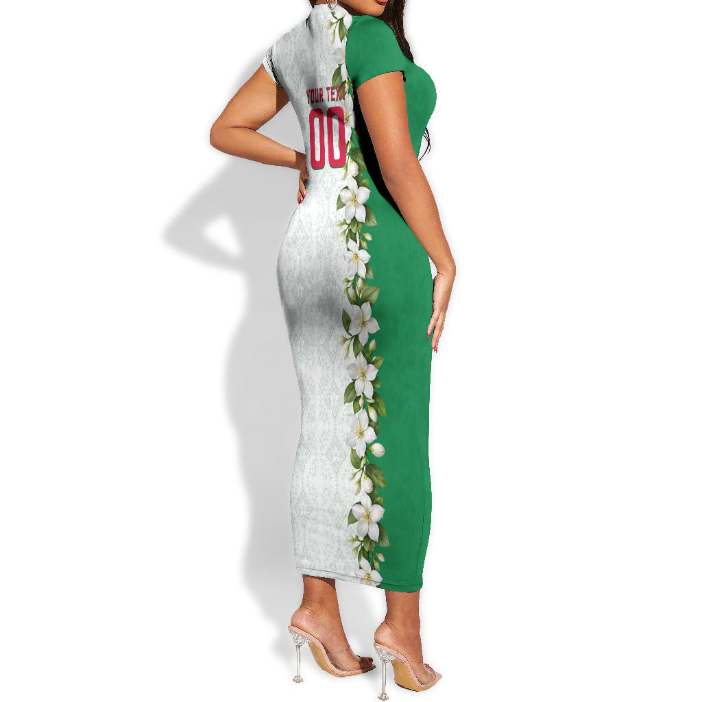 Personalized Algeria Football Desert Fox Short Sleeve Bodycon Dress Desert Fox Mascot Soccer Art With Floral Jasmine And Flag