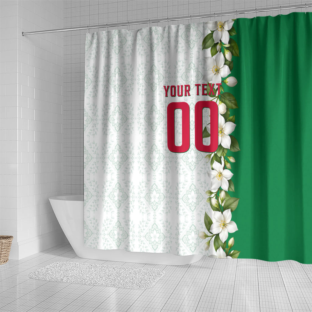 Personalized Algeria Football Desert Fox Shower Curtain Desert Fox Mascot Soccer Art With Floral Jasmine And Flag