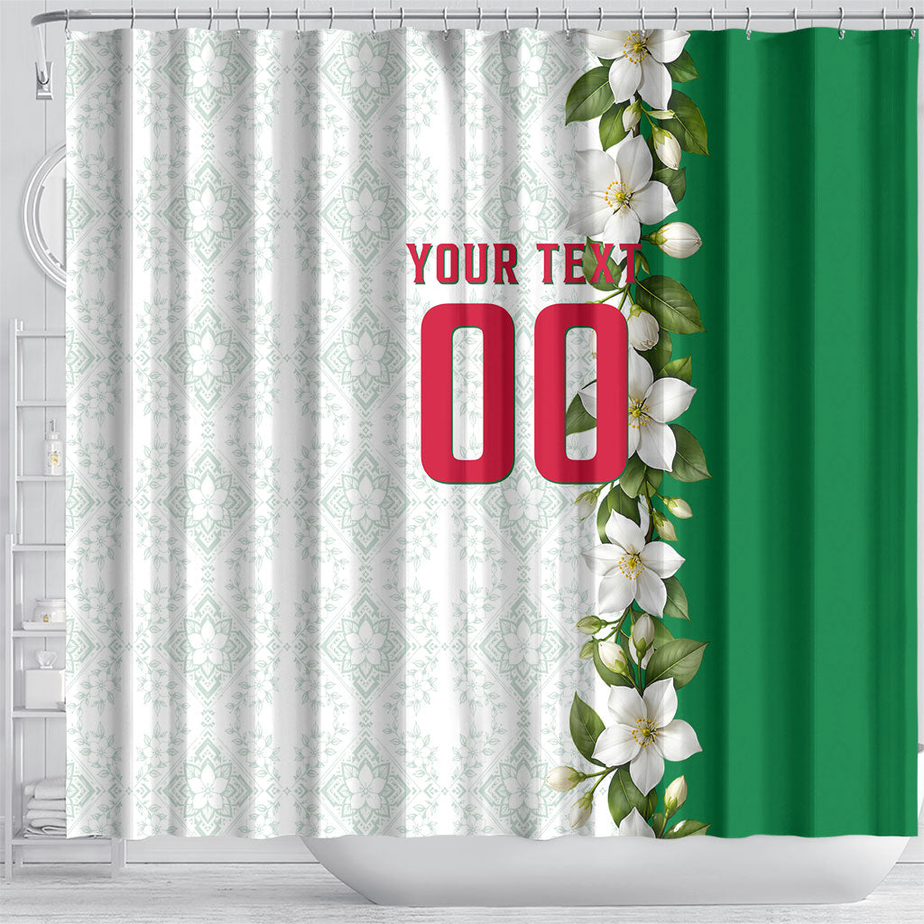 Personalized Algeria Football Desert Fox Shower Curtain Desert Fox Mascot Soccer Art With Floral Jasmine And Flag
