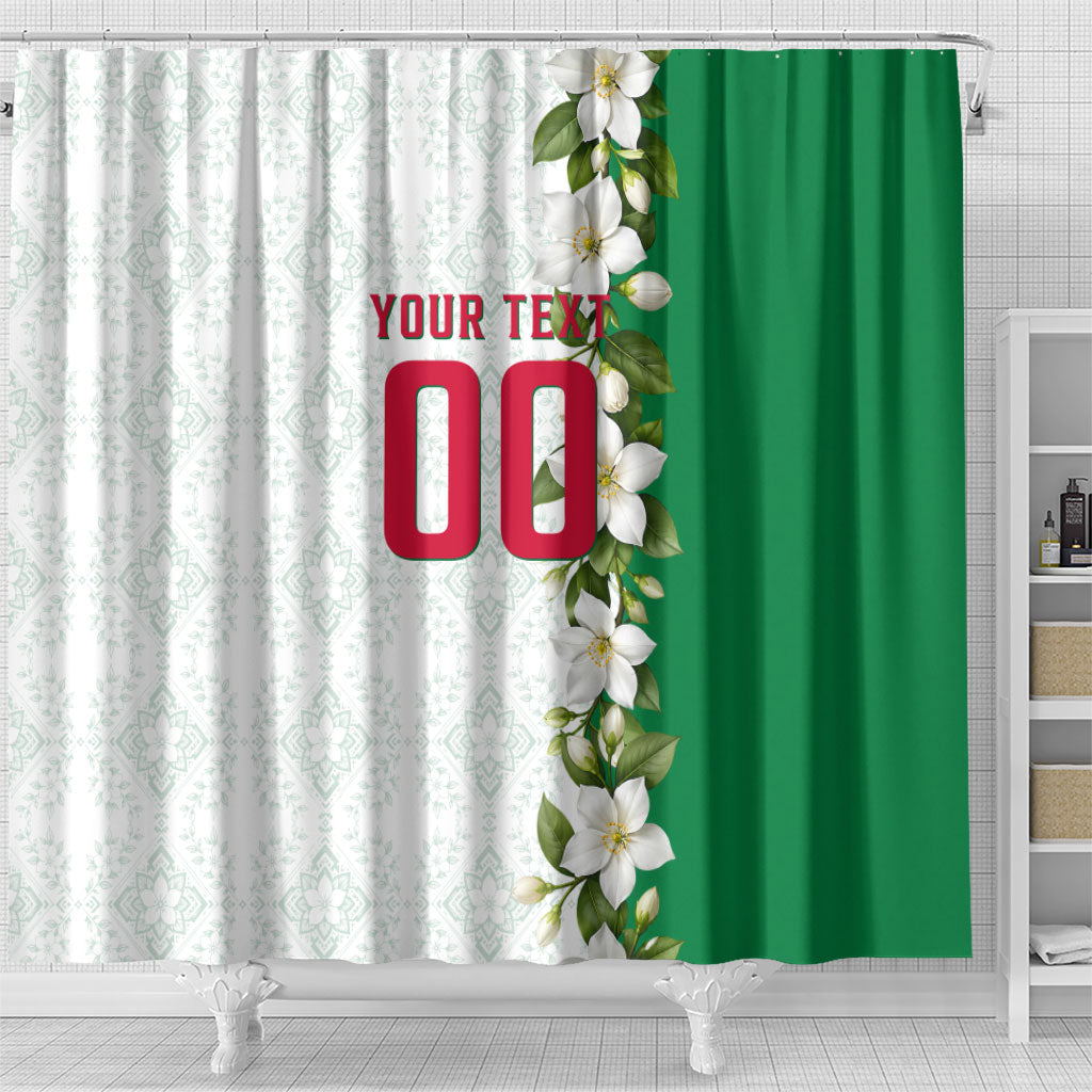 Personalized Algeria Football Desert Fox Shower Curtain Desert Fox Mascot Soccer Art With Floral Jasmine And Flag