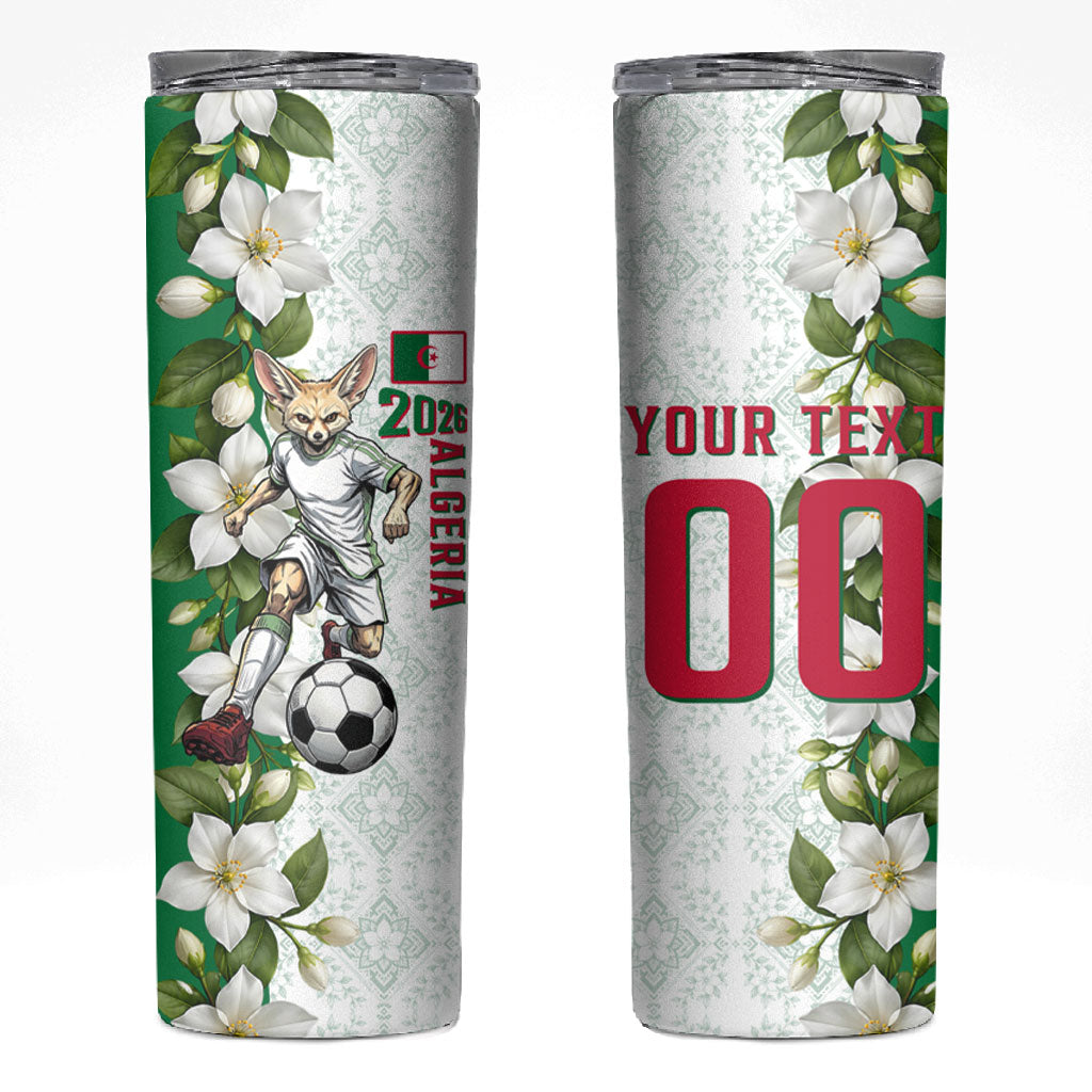 Personalized Algeria Football Desert Fox Skinny Tumbler Desert Fox Mascot Soccer Art With Floral Jasmine And Flag
