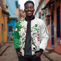 Personalized Algeria Football Desert Fox Sleeve Zip Bomber Jacket Desert Fox Mascot Soccer Art With Floral Jasmine And Flag