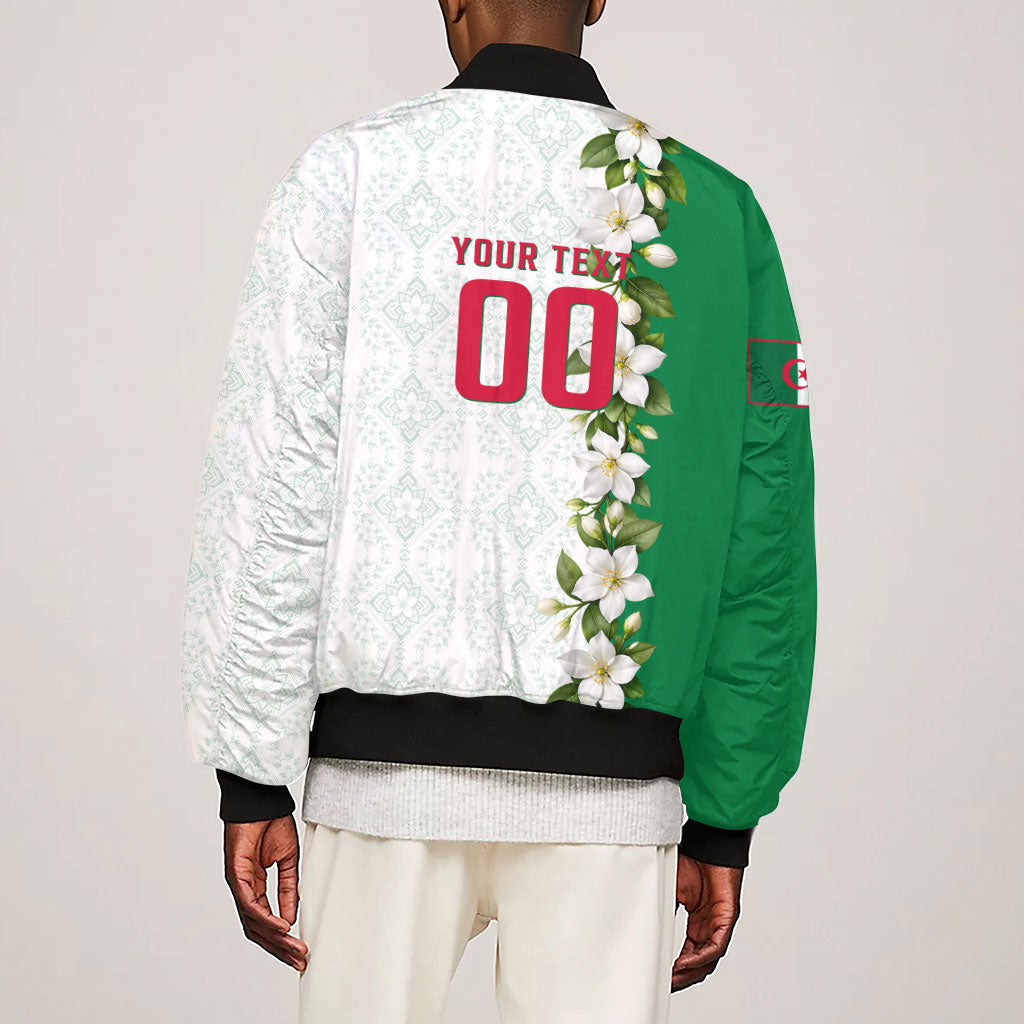 Personalized Algeria Football Desert Fox Sleeve Zip Bomber Jacket Desert Fox Mascot Soccer Art With Floral Jasmine And Flag