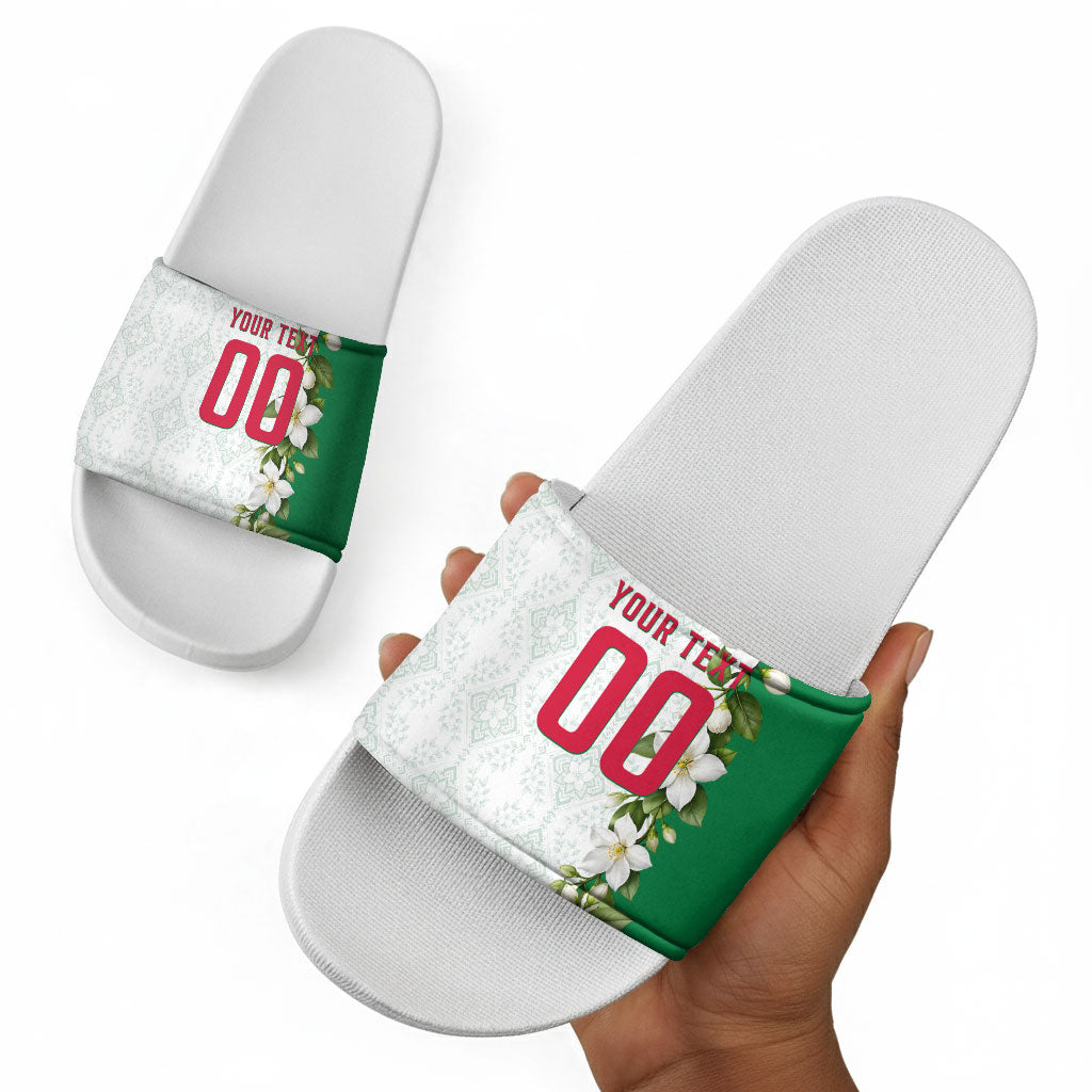 Personalized Algeria Football Desert Fox Slide Sandals Desert Fox Mascot Soccer Art With Floral Jasmine And Flag
