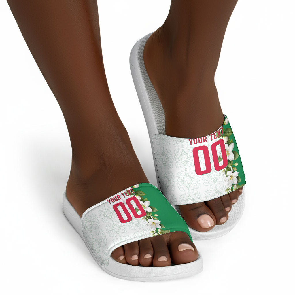 Personalized Algeria Football Desert Fox Slide Sandals Desert Fox Mascot Soccer Art With Floral Jasmine And Flag