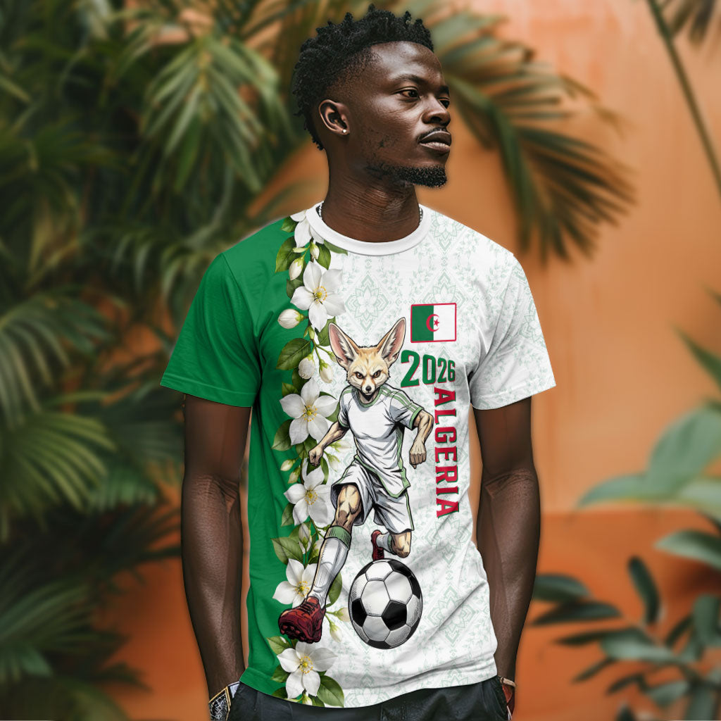 Personalized Algeria Football Desert Fox T shirt Desert Fox Mascot Soccer Art With Floral Jasmine And Flag