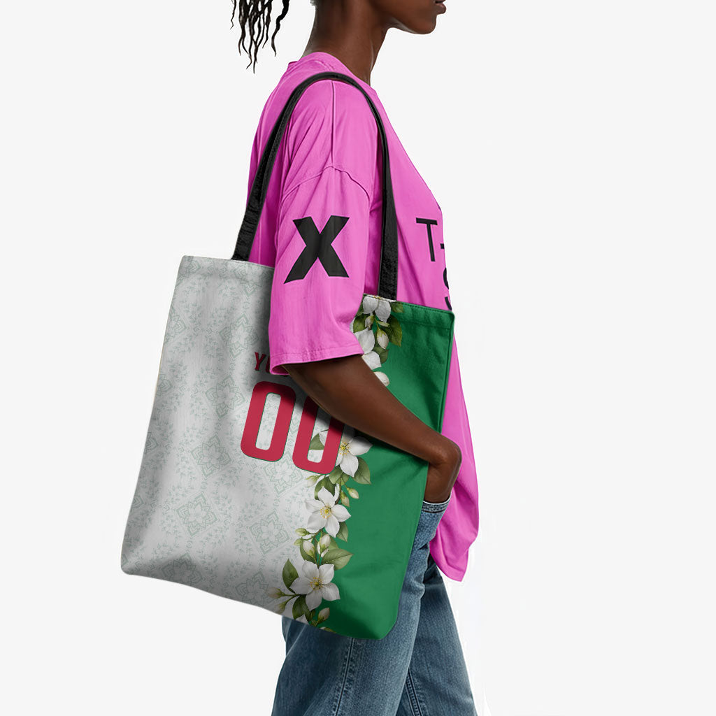 Personalized Algeria Football Desert Fox Tote Bag Desert Fox Mascot Soccer Art With Floral Jasmine And Flag