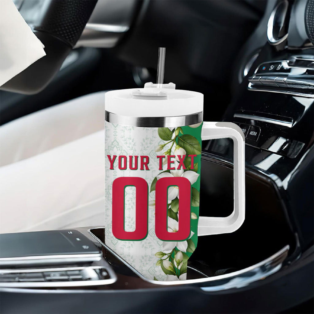 Personalized Algeria Football Desert Fox Tumbler With Handle Desert Fox Mascot Soccer Art With Floral Jasmine And Flag