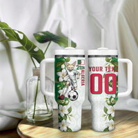Personalized Algeria Football Desert Fox Tumbler With Handle Desert Fox Mascot Soccer Art With Floral Jasmine And Flag