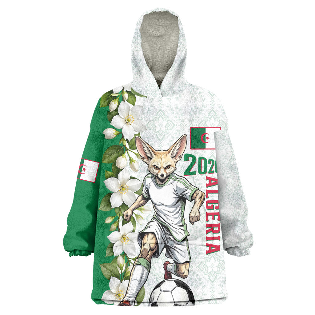 Personalized Algeria Football Desert Fox Wearable Blanket Hoodie Desert Fox Mascot Soccer Art With Floral Jasmine And Flag