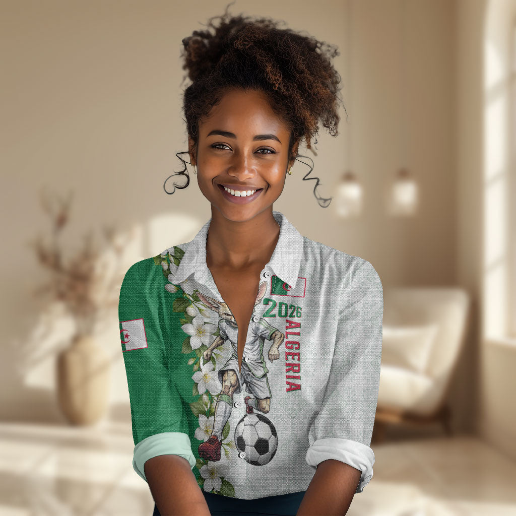 Personalized Algeria Football Desert Fox Women Casual Shirt Desert Fox Mascot Soccer Art With Floral Jasmine And Flag