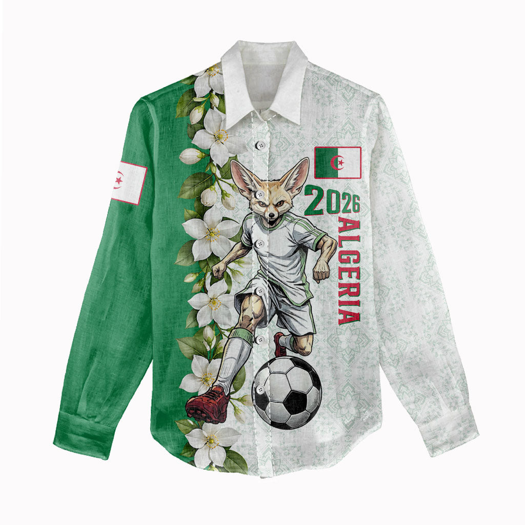 Personalized Algeria Football Desert Fox Women Casual Shirt Desert Fox Mascot Soccer Art With Floral Jasmine And Flag
