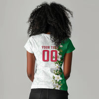 Personalized Algeria Football Desert Fox Women V-Neck T-Shirt Desert Fox Mascot Soccer Art With Floral Jasmine And Flag