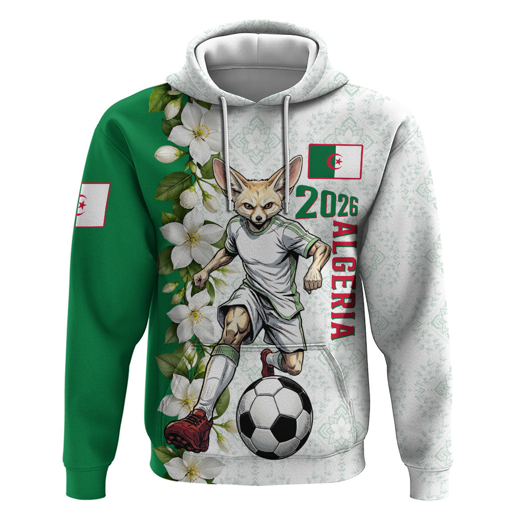 Personalized Algeria Football Desert Fox Zip Hoodie Desert Fox Mascot Soccer Art With Floral Jasmine And Flag