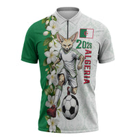 Personalized Algeria Football Desert Fox Zipper Polo Shirt Desert Fox Mascot Soccer Art With Floral Jasmine And Flag
