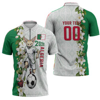 Personalized Algeria Football Desert Fox Zipper Polo Shirt Desert Fox Mascot Soccer Art With Floral Jasmine And Flag