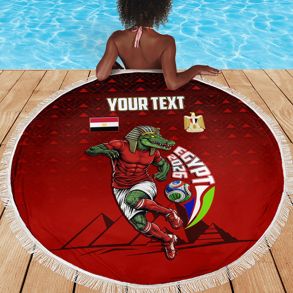 Personalized Egypt Soccer Crocodile Mascot Beach Blanket Egyptian Pyramid Football Cultural Graphic Art