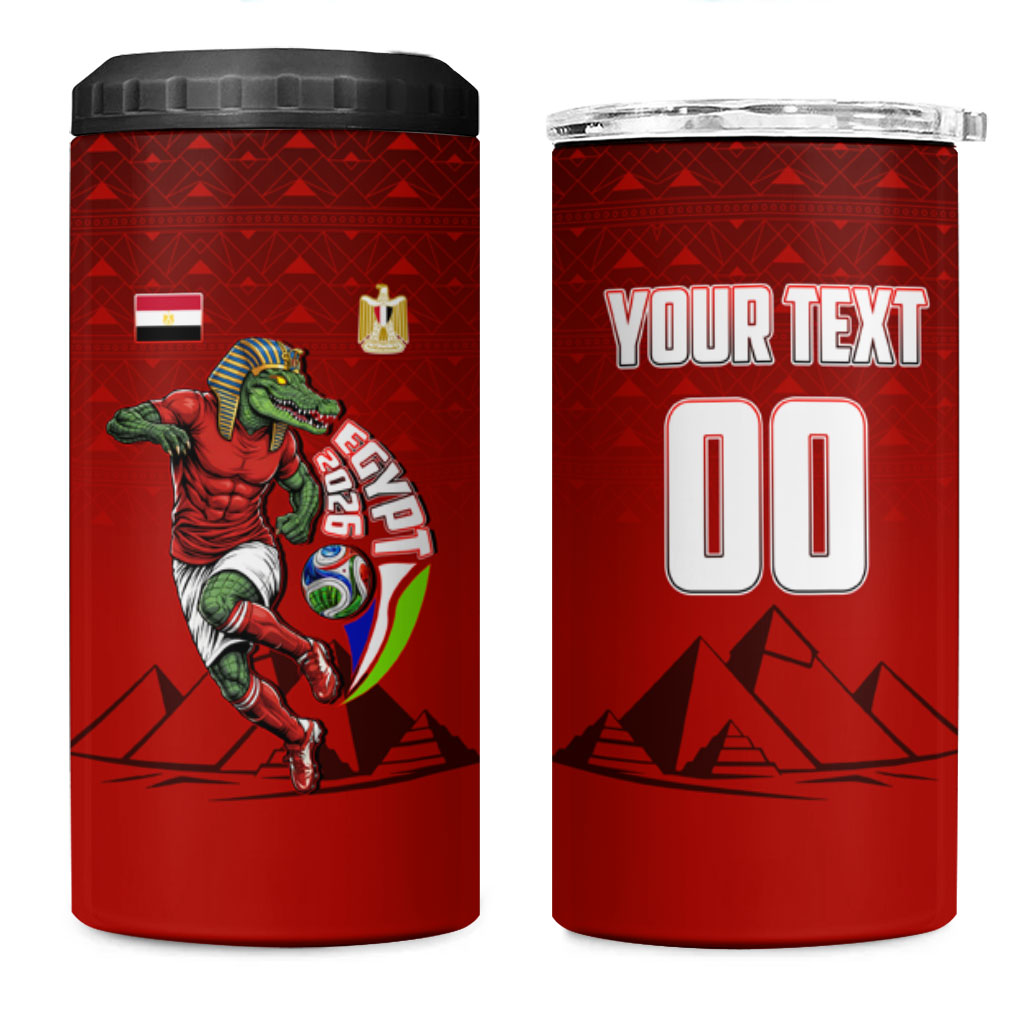 Personalized Egypt Soccer Crocodile Mascot 4 in 1 Can Cooler Tumbler Egyptian Pyramid Football Cultural Graphic Art