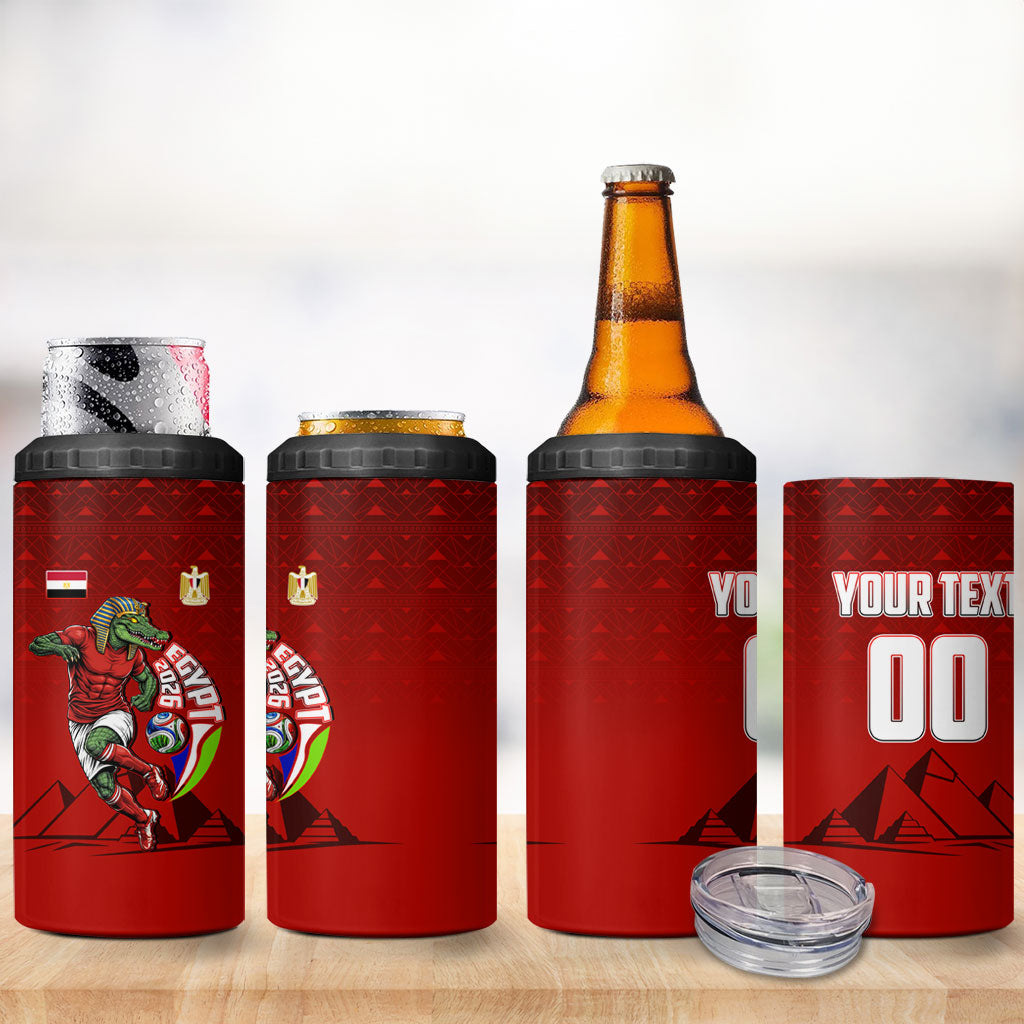 Personalized Egypt Soccer Crocodile Mascot 4 in 1 Can Cooler Tumbler Egyptian Pyramid Football Cultural Graphic Art