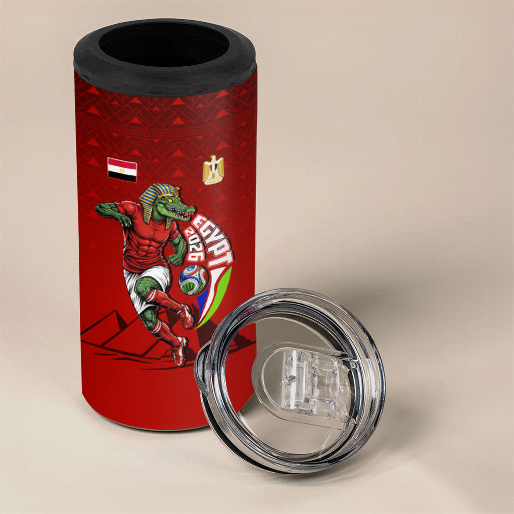 Personalized Egypt Soccer Crocodile Mascot 4 in 1 Can Cooler Tumbler Egyptian Pyramid Football Cultural Graphic Art