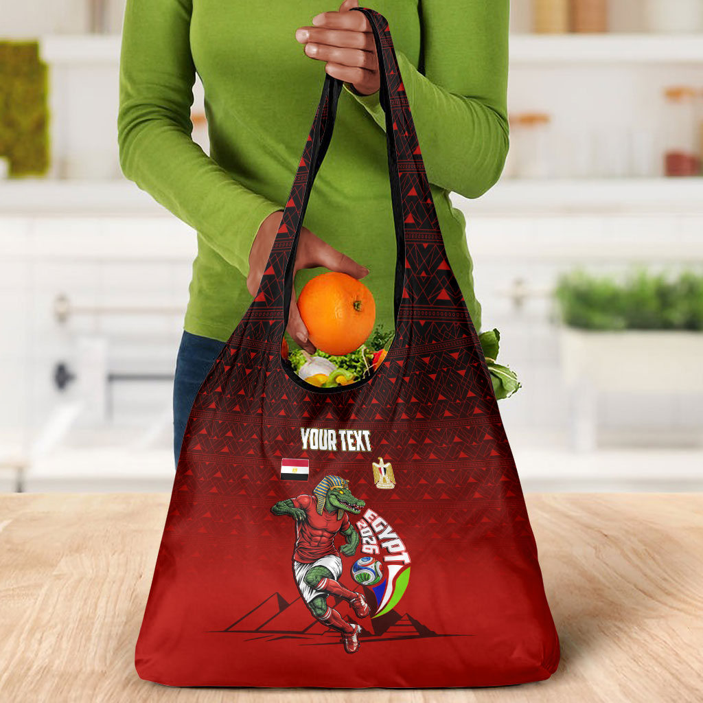 Personalized Egypt Soccer Crocodile Mascot Grocery Bag Egyptian Pyramid Football Cultural Graphic Art