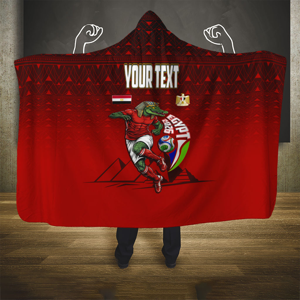Personalized Egypt Soccer Crocodile Mascot Hooded Blanket Egyptian Pyramid Football Cultural Graphic Art