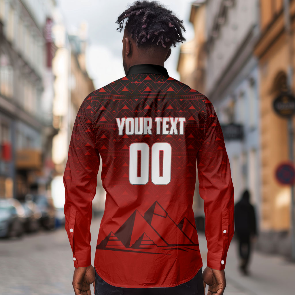 Personalized Egypt Soccer Crocodile Mascot Long Sleeve Button Shirt Egyptian Pyramid Football Cultural Graphic Art
