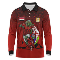 Personalized Egypt Soccer Crocodile Mascot Long Sleeve Polo Shirt Egyptian Pyramid Football Cultural Graphic Art