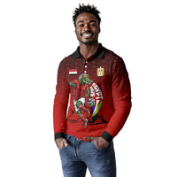 Personalized Egypt Soccer Crocodile Mascot Long Sleeve Polo Shirt Egyptian Pyramid Football Cultural Graphic Art