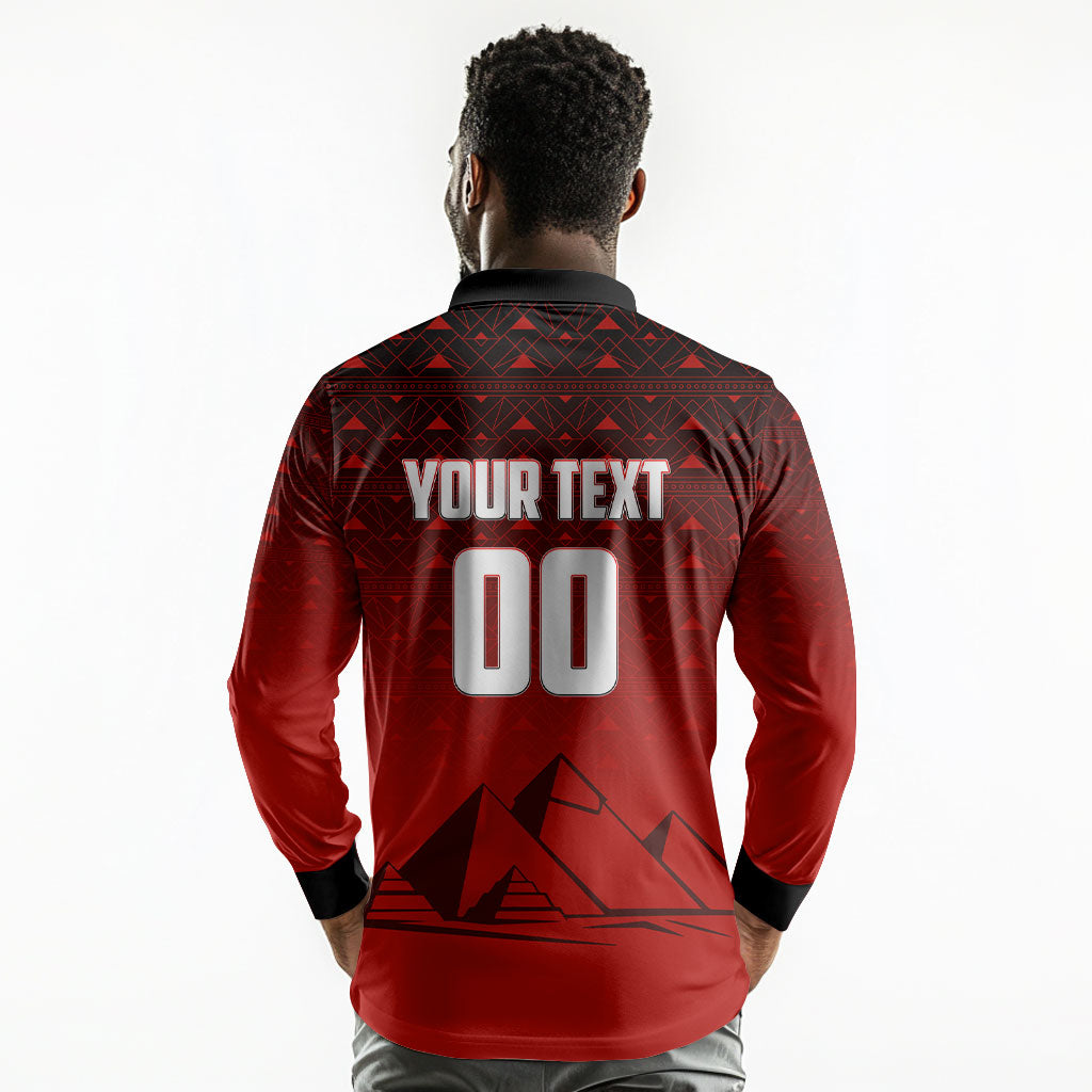 Personalized Egypt Soccer Crocodile Mascot Long Sleeve Polo Shirt Egyptian Pyramid Football Cultural Graphic Art