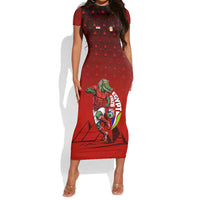 Personalized Egypt Soccer Crocodile Mascot Short Sleeve Bodycon Dress Egyptian Pyramid Football Cultural Graphic Art