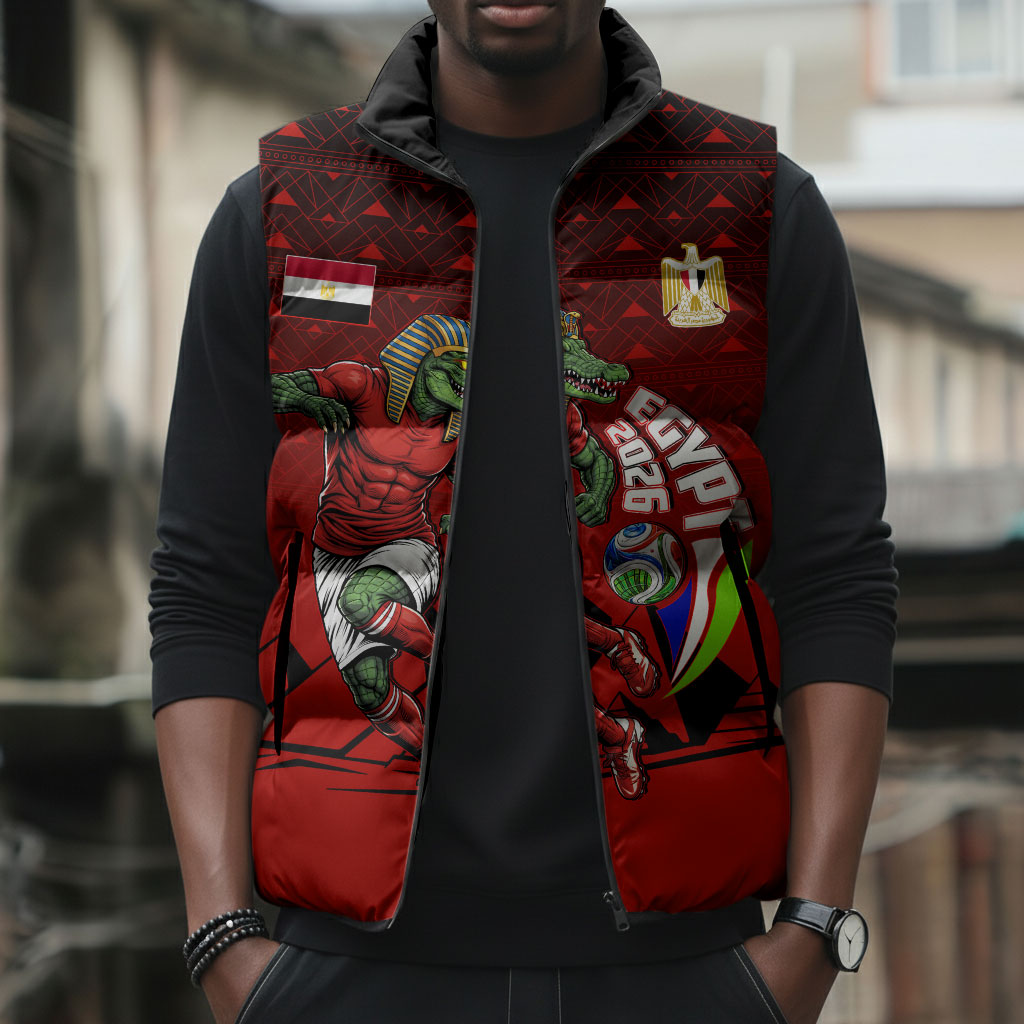 Personalized Egypt Soccer Crocodile Mascot Sleeveless Puffer Jacket Egyptian Pyramid Football Cultural Graphic Art