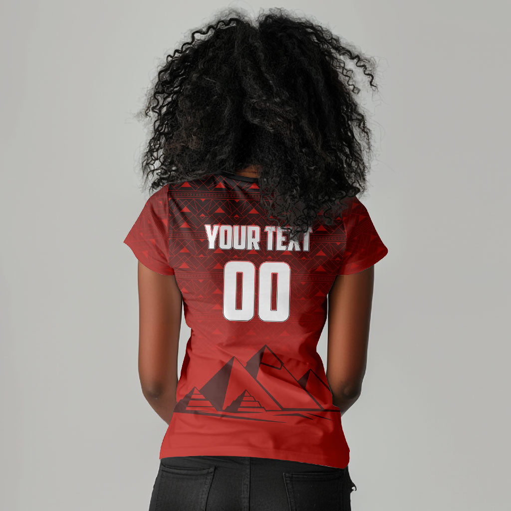 Personalized Egypt Soccer Crocodile Mascot Women V-Neck T-Shirt Egyptian Pyramid Football Cultural Graphic Art