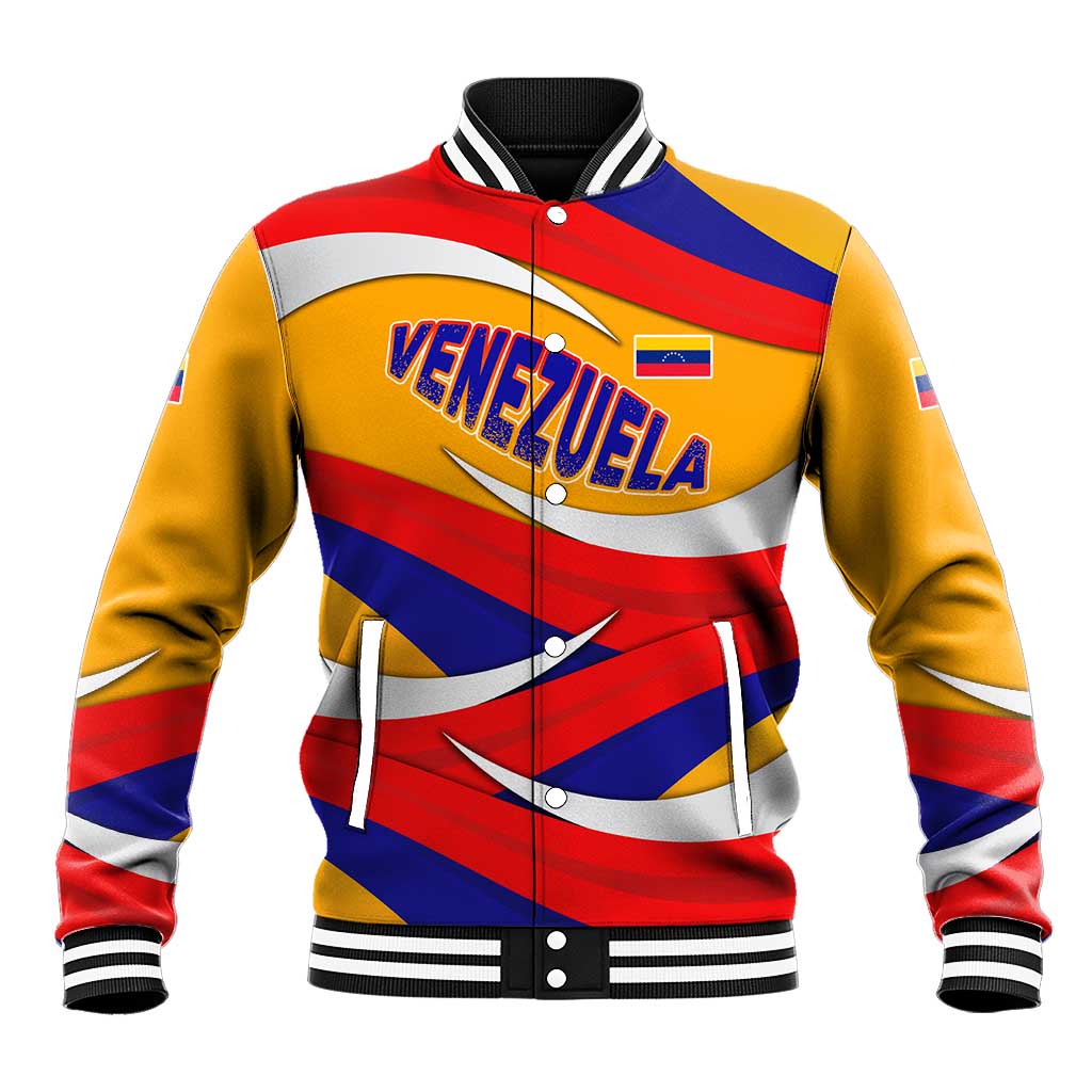 Venezuela Baseball Jacket with Yellow Red Blue Flag Stripe Wave Spirit