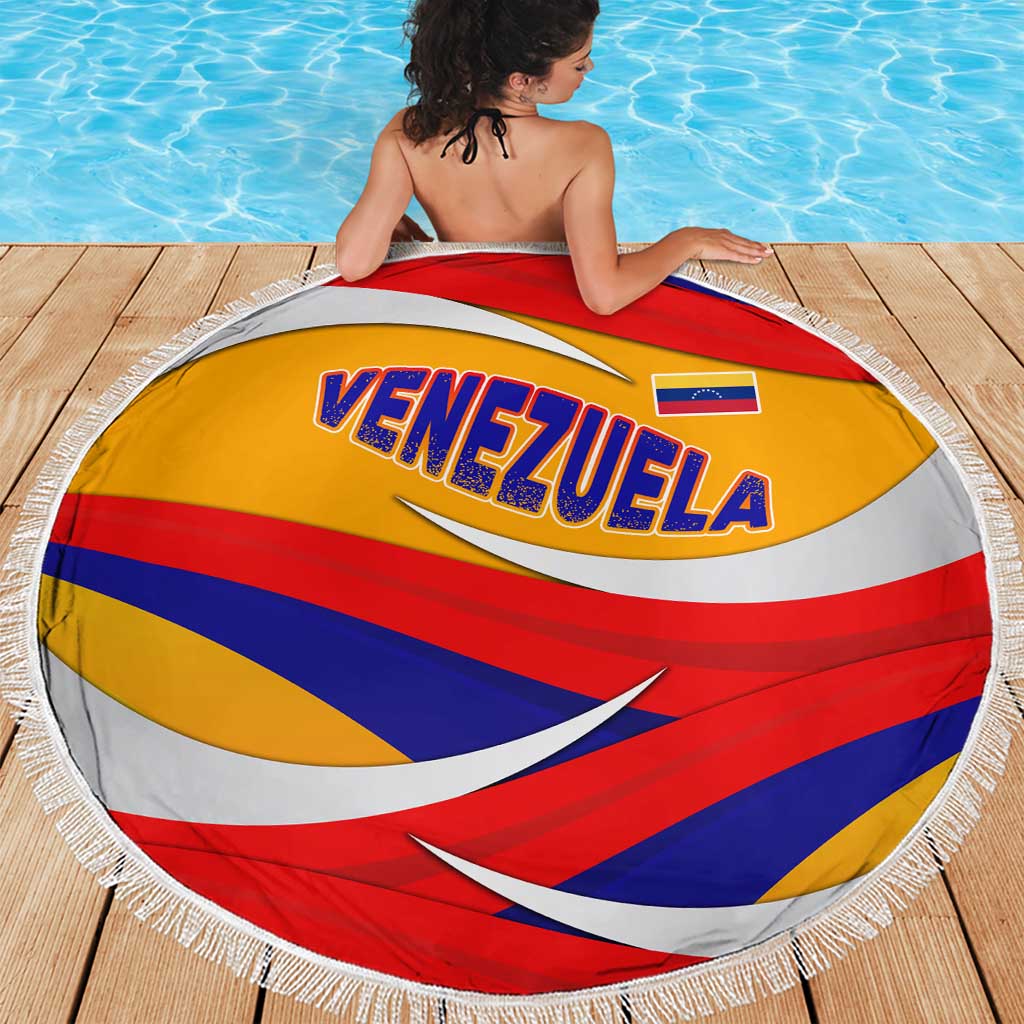 Venezuela Beach Blanket with Yellow Red Blue Flag Stripe Wave Spirit