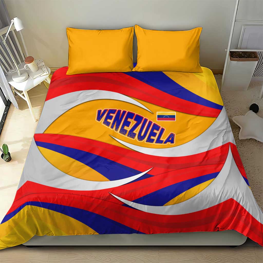 Venezuela Bedding Set with Yellow Red Blue Flag Stripe Wave Spirit