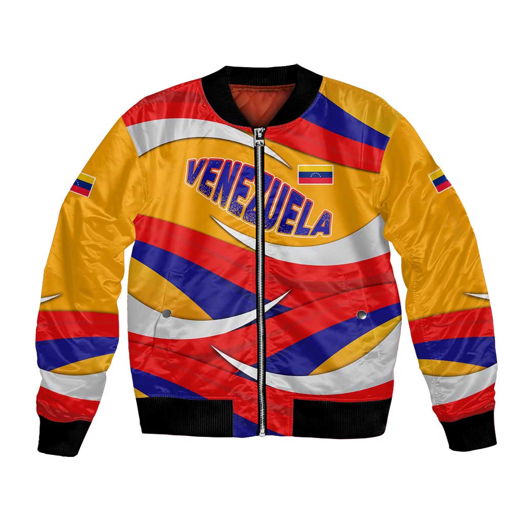 Venezuela Bomber Jacket with Yellow Red Blue Flag Stripe Wave Spirit