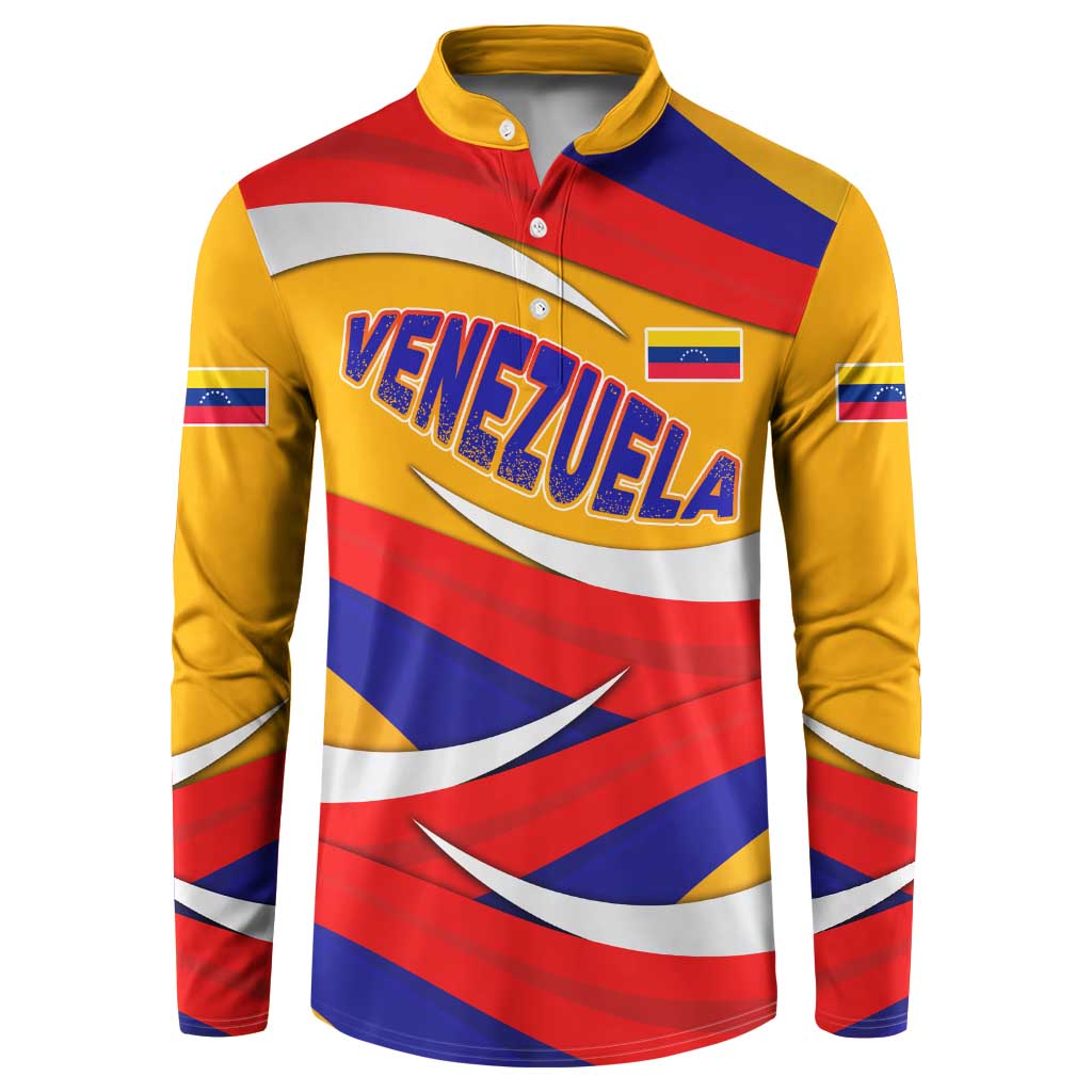 Venezuela Button Sweatshirt with Yellow Red Blue Flag Stripe Wave Spirit