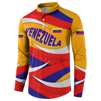 Venezuela Button Sweatshirt with Yellow Red Blue Flag Stripe Wave Spirit