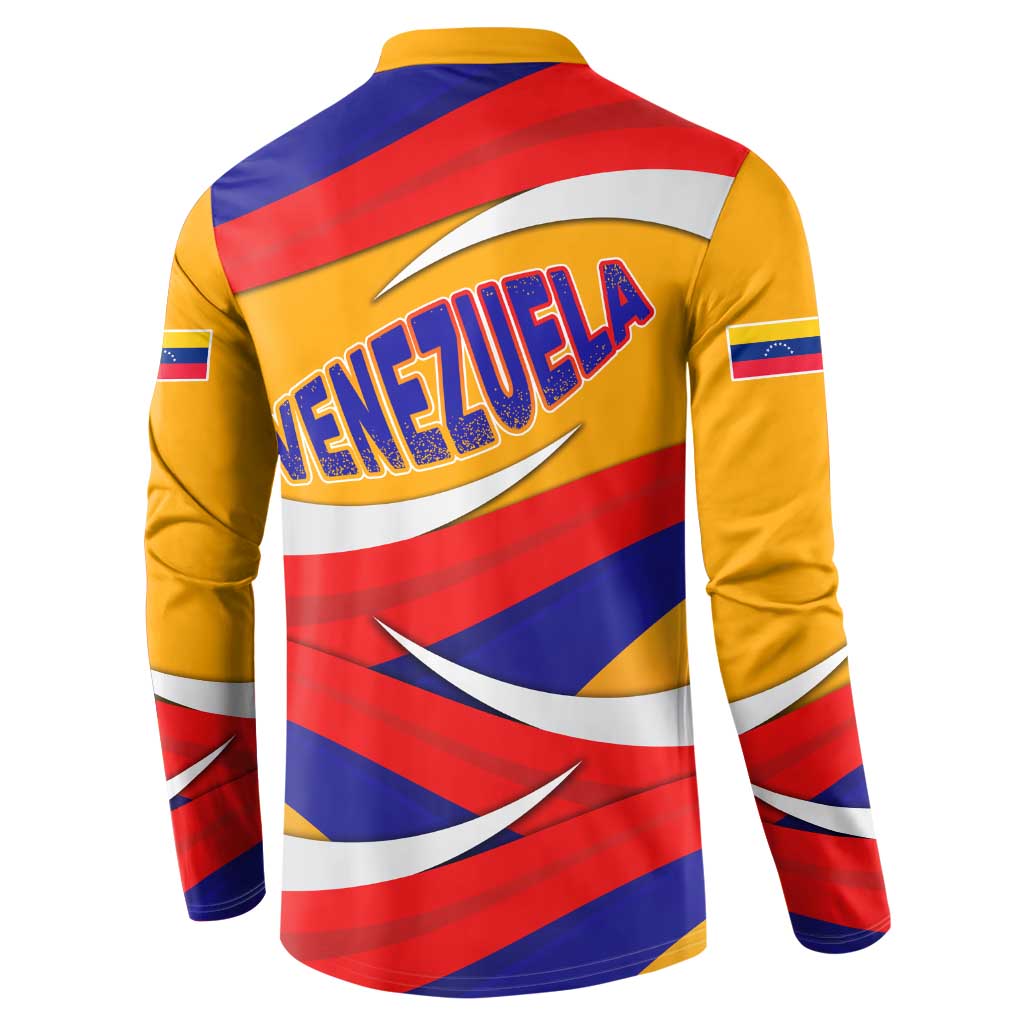 Venezuela Button Sweatshirt with Yellow Red Blue Flag Stripe Wave Spirit