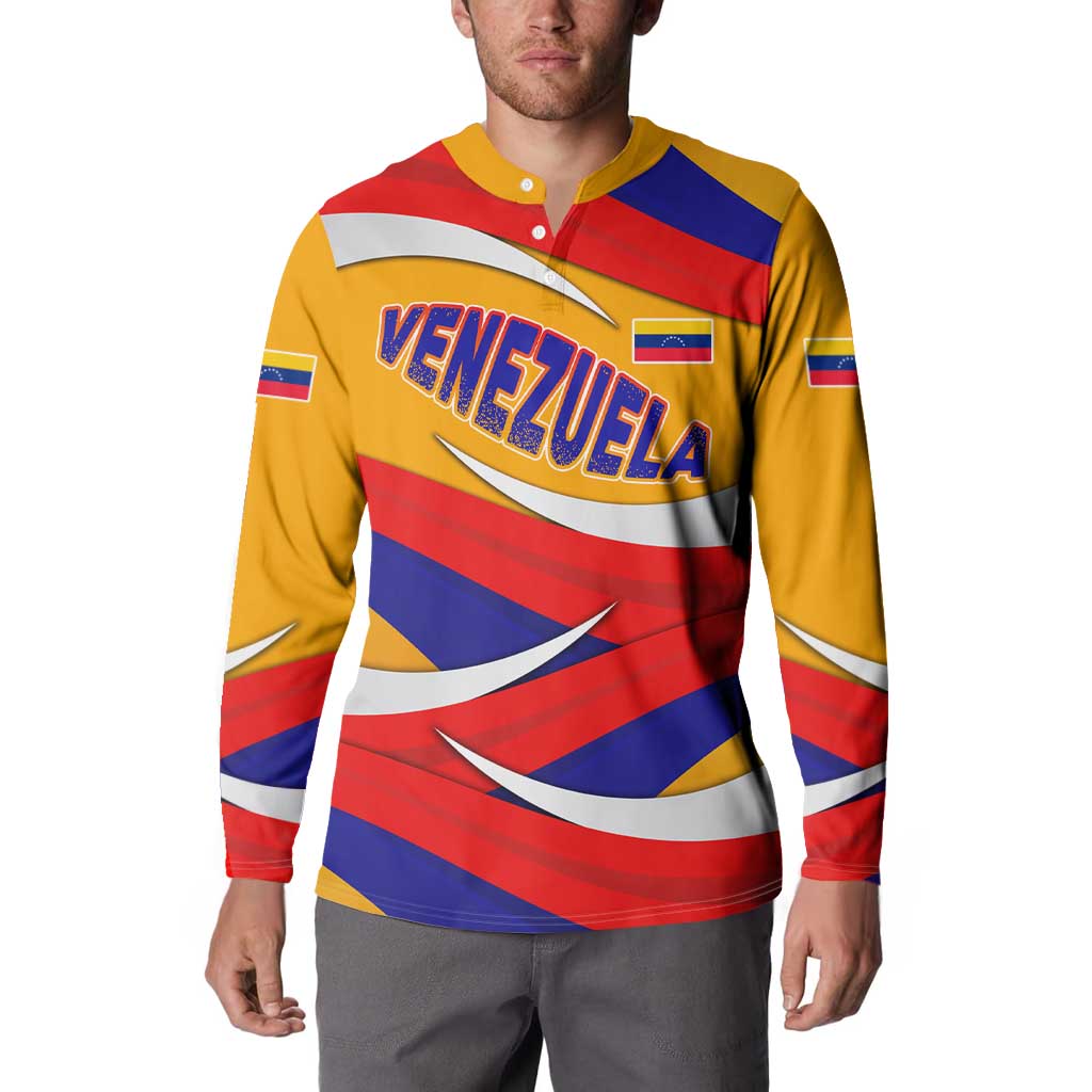 Venezuela Button Sweatshirt with Yellow Red Blue Flag Stripe Wave Spirit