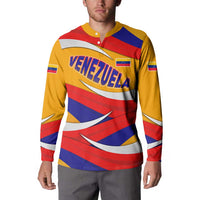 Venezuela Button Sweatshirt with Yellow Red Blue Flag Stripe Wave Spirit